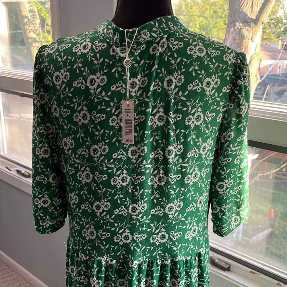 Max Studio Green Floral Tiered Dress Elbow Sleeves XL - Picture 5 of 8